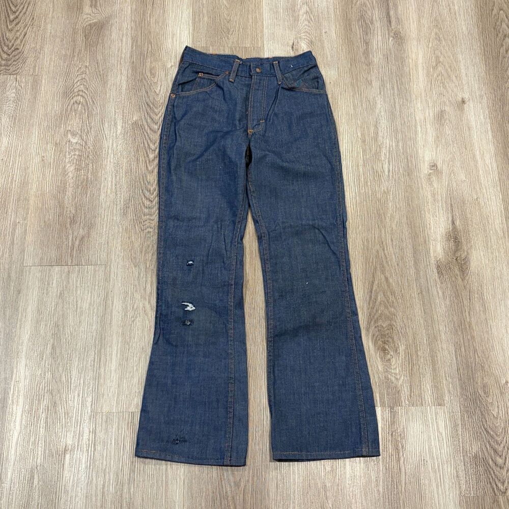 Vintage 70s JC Penney Repaired Flared Jeans Women's Size 27x29.6 Dark Blue
